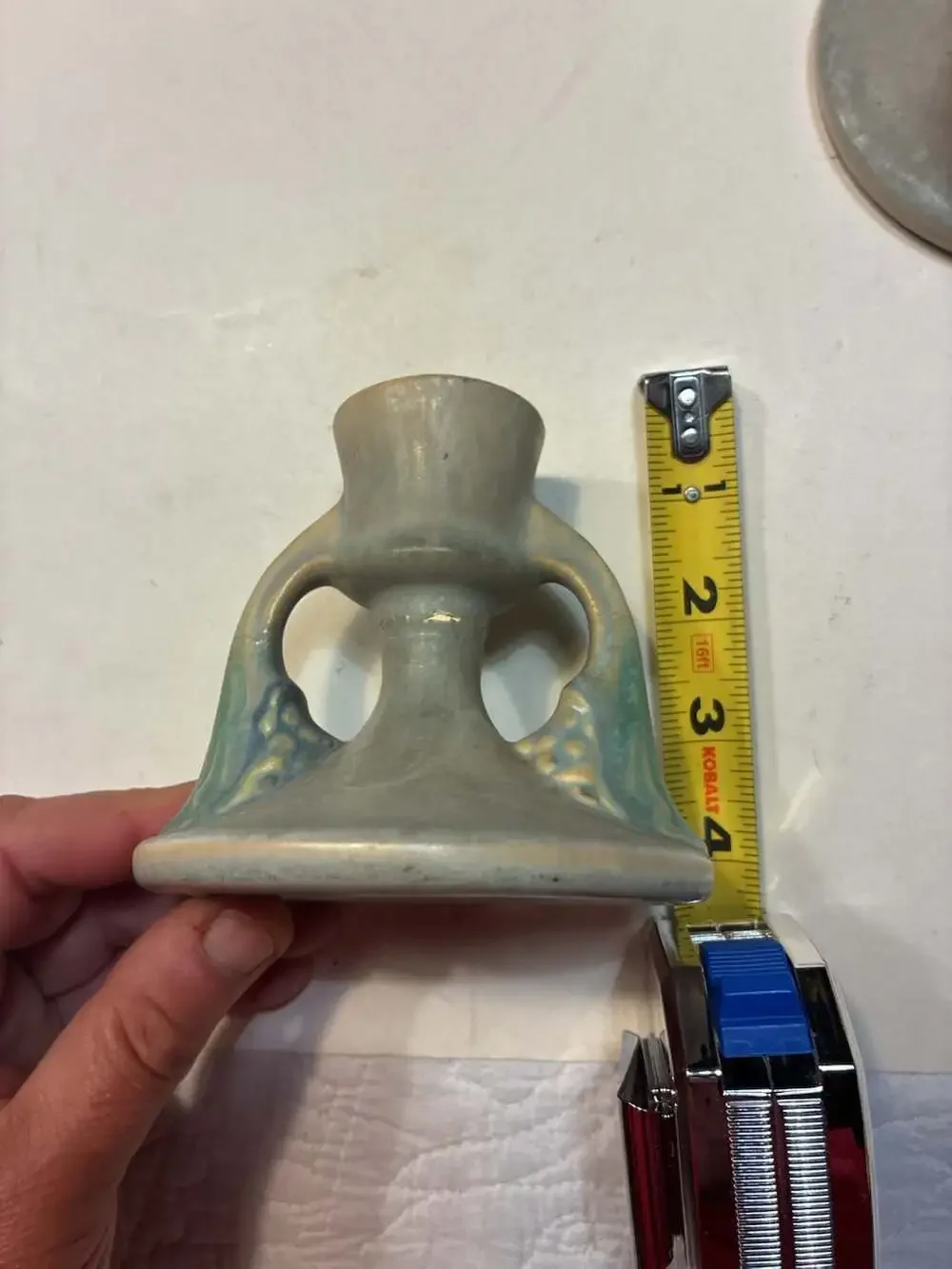 Lot of 2 VTG Roseville Pottery Tuscany Gray Candlestick Holder Shape 1066-3.5